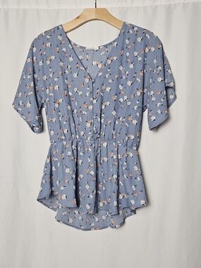 Sienna Sky Blue Floral Peplum Blouse